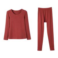 安之伴【23】保暖内衣女秋冬双层保暖简约修身圆领女士打底秋衣秋裤 铁锈红 M