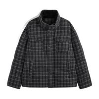冬季GXG男士简约休闲经典格纹立领面包服小香风羽绒服外套
