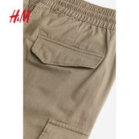 H&M男装休闲裤秋季松紧腰斜侧袋工装裤束脚长裤1002227 深米色 M 175/88