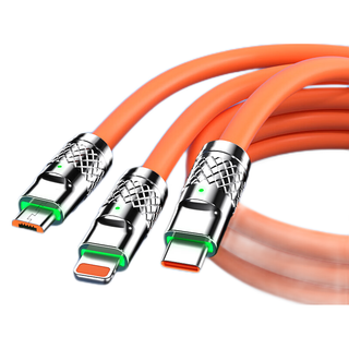  POSKELRTY 一拖三 三合一数据线  Lightning, Micro USB, Type-C 橙色 2A
