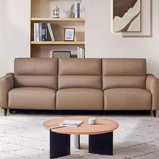 大件超省：左右家私 6055真皮沙发 浅咖色 三人固定位 2.79m