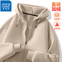 真维斯(JEANSWEST)加绒开衫卫衣男2025秋冬季休闲时尚宽松上衣保暖百搭潮流连帽外套 卡其色 2XL