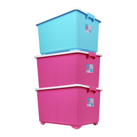 茶花 塑料收纳箱衣物储物盒整理箱有盖大号储物箱收纳盒 【蓝色】 【35L*1个装】49.5*35.3*30.6cm