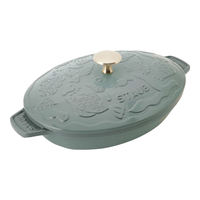 staub 珐宝 法国海洋绮想珐琅铸铁锅平底煲汤锅炖锅炒锅煎锅厨房好物 海洋绮想椭圆煎盘尤加利绿 23cm