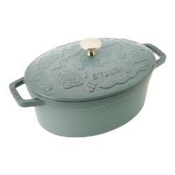 staub 珐宝 法国海洋绮想珐琅铸铁锅平底煲汤锅炖锅炒锅煎锅厨房好物 海洋绮想椭圆锅尤加利绿 23cm