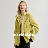 marie claire 廓形机能收腰设计2025秋季女式连帽风衣外套