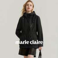 marie claire 廓形机能收腰设计2025秋季女式连帽风衣外套