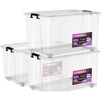 清野の木塑料收纳箱加厚衣物整理箱玩具零食储物箱搬家箱打包箱子书箱 【56L透明】有滑轮 超值购三只装