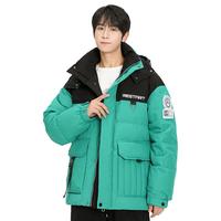 鸭鸭羽绒服 鸭鸭清仓款反季羽绒服男士短款2025冬季户外连帽工装加厚青年外套 绿色 S