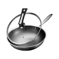 艾美仕炒锅不粘锅不锈钢炒锅30CM 蜂窝平底煎炒锅电磁炉燃气灶通用 30CM-带盖