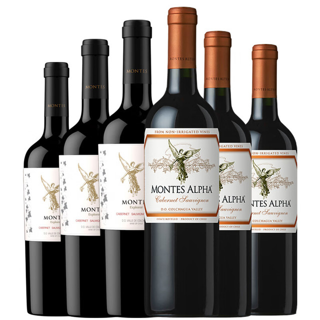 MONTES 蒙特斯 智利原瓶进口红酒 蒙特斯红葡萄酒750ml 欧法赤霞珠+探索者赤霞珠 共6瓶