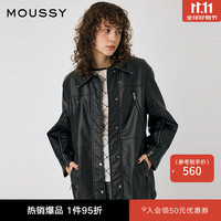 MOUSSY 新品美式街头风随性做旧皮衣外套女010HAK30-0301 020黑色