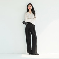 伊芙丽（eifini）蒋欣代言【100%绵羊毛可机洗扬子纱】单排扣针织衫25秋 米白 剪刀领套头衫 M