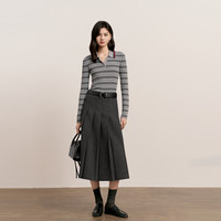 伊芙丽（eifini）蒋欣代言伊芙丽修身显瘦polo领条纹针织衫25冬 灰色 M