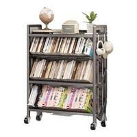 DSRAWMYT书架 落地置物架带轮一体靠墙移动儿童书本多层铁艺储物收纳柜 枪灰色(4层90cm)
