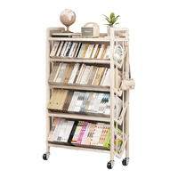 DSRAWMYT书架 落地置物架带轮一体靠墙移动儿童书本多层铁艺储物收纳柜 奶白色(5层90cm)