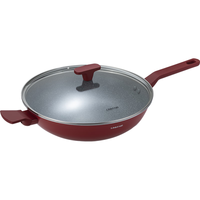 凌丰 凌丰 麦饭石色不粘锅炒锅多功能少油烟炒菜锅平底电磁炉通用 红色单柄炒锅 32cm
