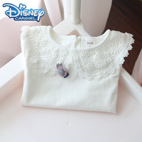 迪士尼（Disney）女童打底衫春秋款女宝宝娃娃领白色婴儿翻领长袖T恤儿童韩版上衣 双层领花边 1