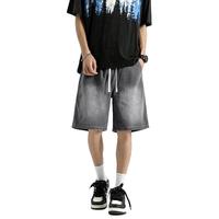 皮尔卡丹棉质牛仔短裤男夏季薄款宽松直筒五分裤子男士休闲潮流百搭款 烟灰色 XL