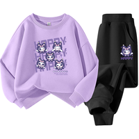 JEANSWEST 真维斯 女童套装春秋款洋气时髦童装小女孩秋装运动服儿童圆领卫衣两件套 浅紫/JD开心紫猫-黑/JD紫猫K 160