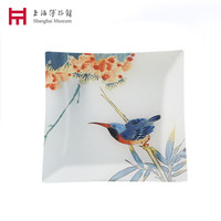 上海博物馆 花鸟 030 玻璃盘摆件 13.8*13.8 花鸟（鸟）