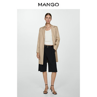 MANGO女装风衣2025秋装翻领直筒单排扣中长款风衣外套 浅米色 L