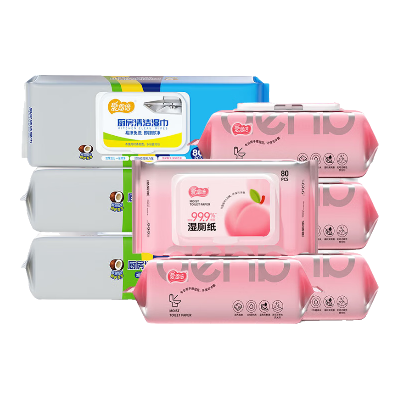 爱恩倍厨房湿巾三包+湿厕纸五包