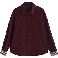 初语衬衫2025秋季新款可露丽风磨毛拼接格纹复古衬衣百搭上衣