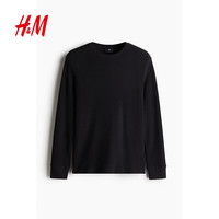 H&M 圆领打底衫正肩华夫格情侣套头长袖上衣