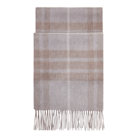 鄂尔多斯1980羊绒双层水纹格围巾 驼灰-25 180cmX30cm