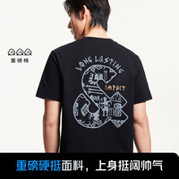 【重磅棉】杰克琼斯男装2025年秋季立体绒感印花男士短袖T恤 190/108A/XXL E40黑色