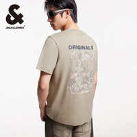 【重磅棉】杰克琼斯男装2025年秋季立体绒感印花男士短袖T恤 185/104A/XL E11卡其色(立体印花款)