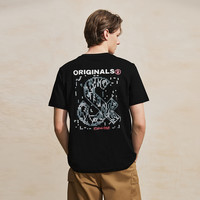 【重磅棉】杰克琼斯男装2025年秋季立体绒感印花男士短袖T恤 180/100A/L E40黑色(立体印花款)