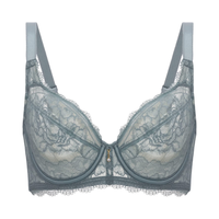 华歌尔玫瑰之约薄款大胸显小全罩杯文胸大码女士收副乳内衣WB8042 灰青色 34/75D