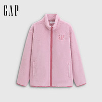 GAP男女装2025秋季logo抱抱绒拉链立领卫衣786538 粉色 3XL (185/108A) 亚洲尺码