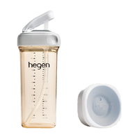 HEGEN吸管奶瓶一岁以上儿童水杯喝奶学饮杯大容量ppsu牛奶杯 灰色330ml PPSU