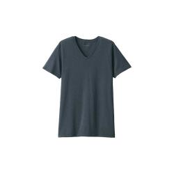 無印良品 MUJI 男式  棉冬季 V领 短袖T恤  打底衫FA199C3A 深灰色 M（170/92A）