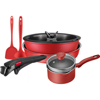 Tefal 特福 锅具套装百变锅红心不粘炒菜锅家用煎锅炒锅奶锅电磁炉燃气灶通用 “咔嗒”活力齐发套装 7件套