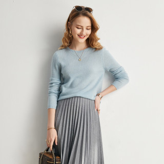 帕罗 100%纯羊绒秋冬2025圆领纯色套头针织打底衫毛衣