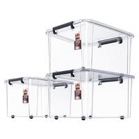 禧天龙透明塑料衣物收纳箱玩具整理箱加厚可移动环保PP搬家箱抗压 55L 3个装【55.5*41*32.5cm】带轮