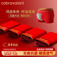 CabraKalani 男士内裤男红色本命年蛇年平角婚庆鸿福字四角新疆棉运动宽松裤头 A1