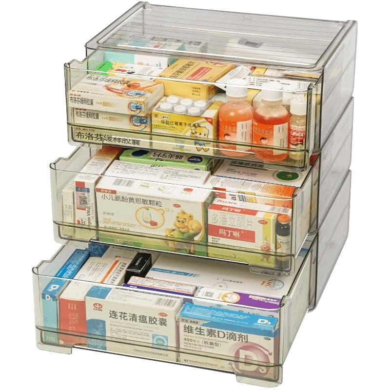 STORAGE STORY 收纳总动员 透明药箱药物收纳盒抽屉式药品收纳柜家用置物架医药箱多层家庭装