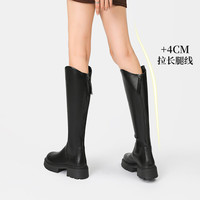 大东高筒骑士靴女2025年秋冬时尚百搭显瘦潮流粗跟长筒靴0703A 黑色【单里】 40