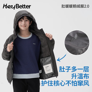 HeyBetter儿童肚暖暖鹅绒羽绒服轻薄连帽防水防污男女童秋冬外套 水波蓝(灰蓝/深蓝) 160