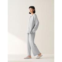 MUJI 無印良品 女式 柔软针织 前开睡衣套装 烟熏蓝色 S-M