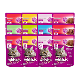 whiskas 主食猫罐头软包 猫主食餐包湿粮 进口成猫妙鲜包85g*12混合味