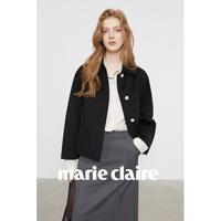 marie claire 【100%绵羊毛】25秋冬气质简约翻领毛呢大衣百搭短款外套女