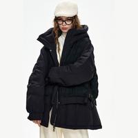 妖精的口袋 【草莓豹纹系列】冬季款设计保暖外套鹅绒连帽羽绒服女