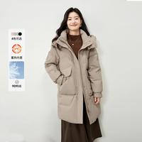 马克华菲 女装【加厚蓄热】冬季中长款羽绒服休闲宽松保暖可脱卸帽鸭绒外套