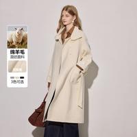 WESTLINK 【绵羊毛混纺】秋冬大翻领腰带收腰长款双面呢大衣女外套